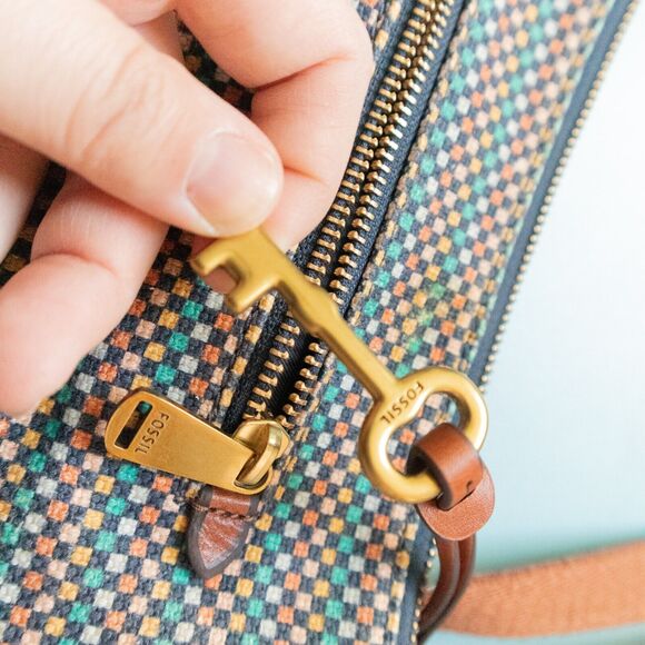 Fossil Kinley Medium Printed Multicolored Woven Knit Leather Crossbody Purse - Picture 5 of 9